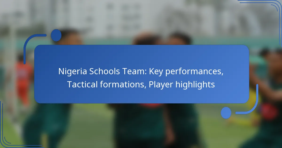 Nigeria Schools Team: Key performances, Tactical formations, Player highlights