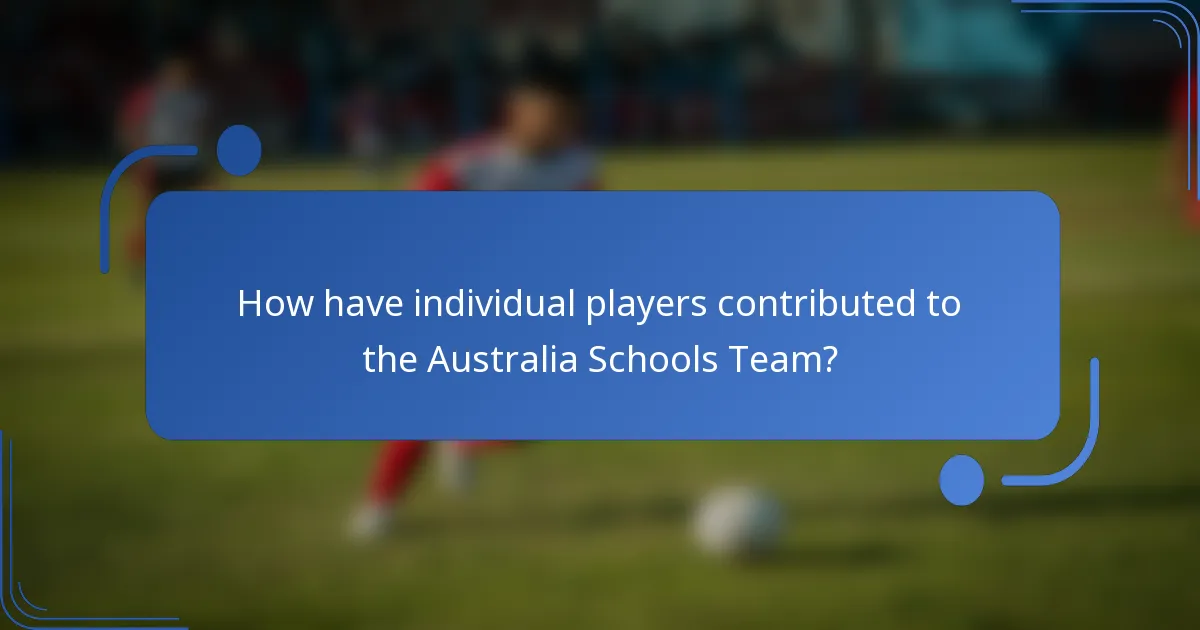 How have individual players contributed to the Australia Schools Team?