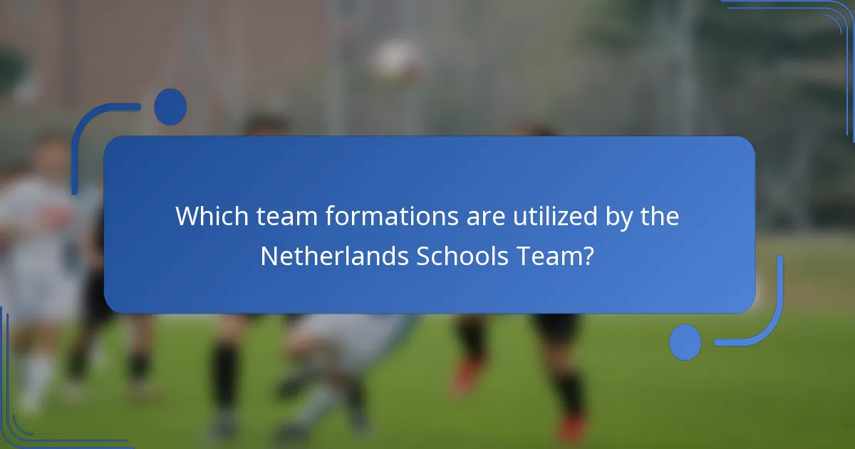 Which team formations are utilized by the Netherlands Schools Team?